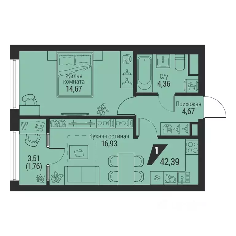 1-к кв. Свердловская область, Екатеринбург просп. Космонавтов, 100 ... - Фото 1