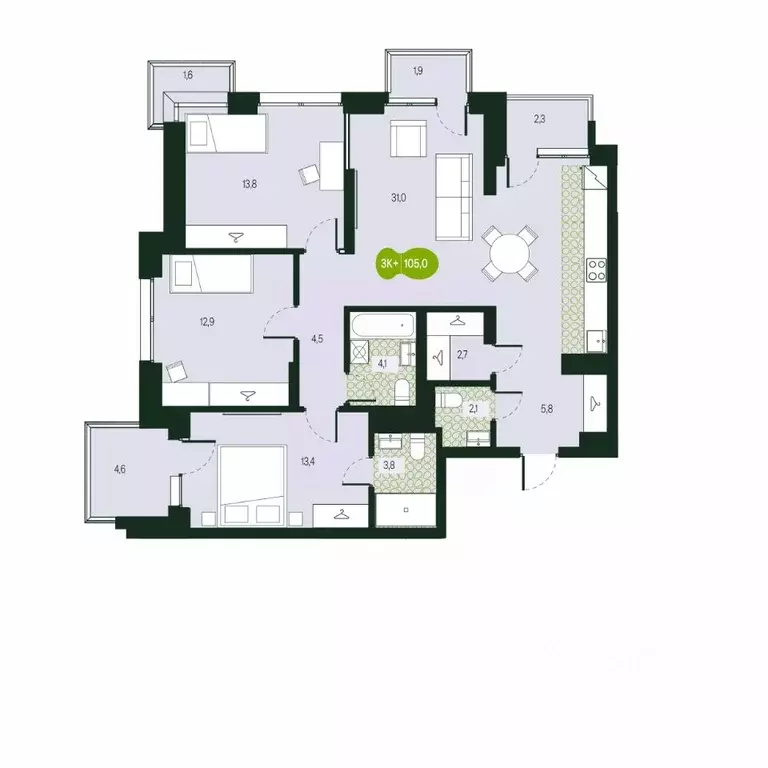 4-к кв. Забайкальский край, Чита Каштакский мкр,  (105.11 м) - Фото 1