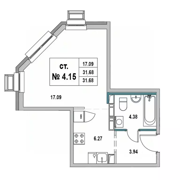 Студия Ленинградская область, Выборг ул. 2-я Южная, 4 (31.68 м) - Фото 0