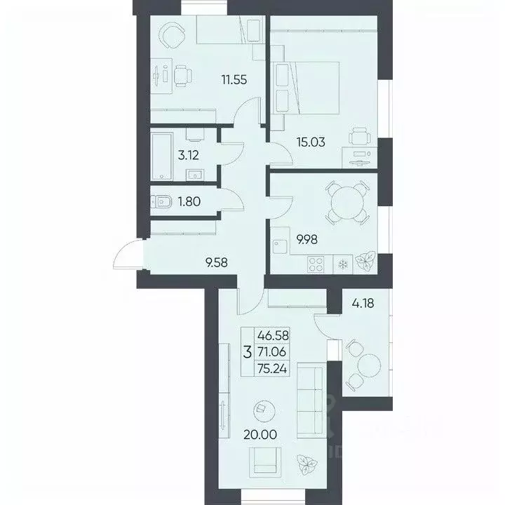 3-к кв. Саратовская область, Татищево рп  (75.24 м) - Фото 0