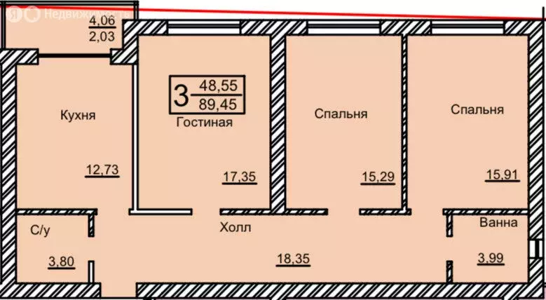 3-комнатная квартира: село Адиюх, Нарткалинское шоссе, 100 (89.45 м) - Фото 0