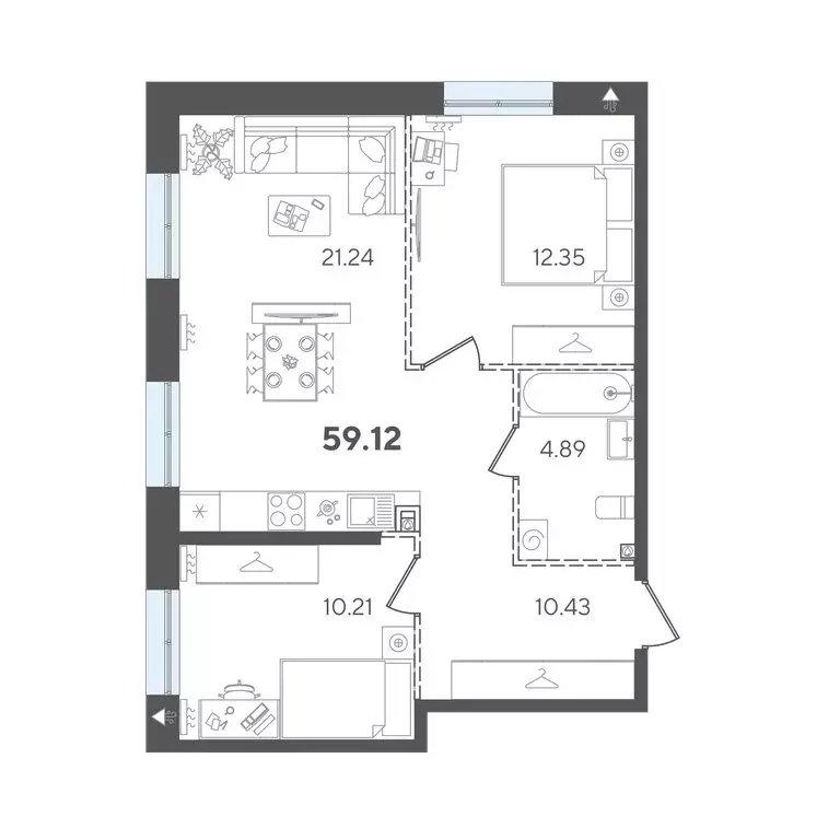 2-комнатная квартира: Казань, Вахитовский район (59.12 м) - Фото 1