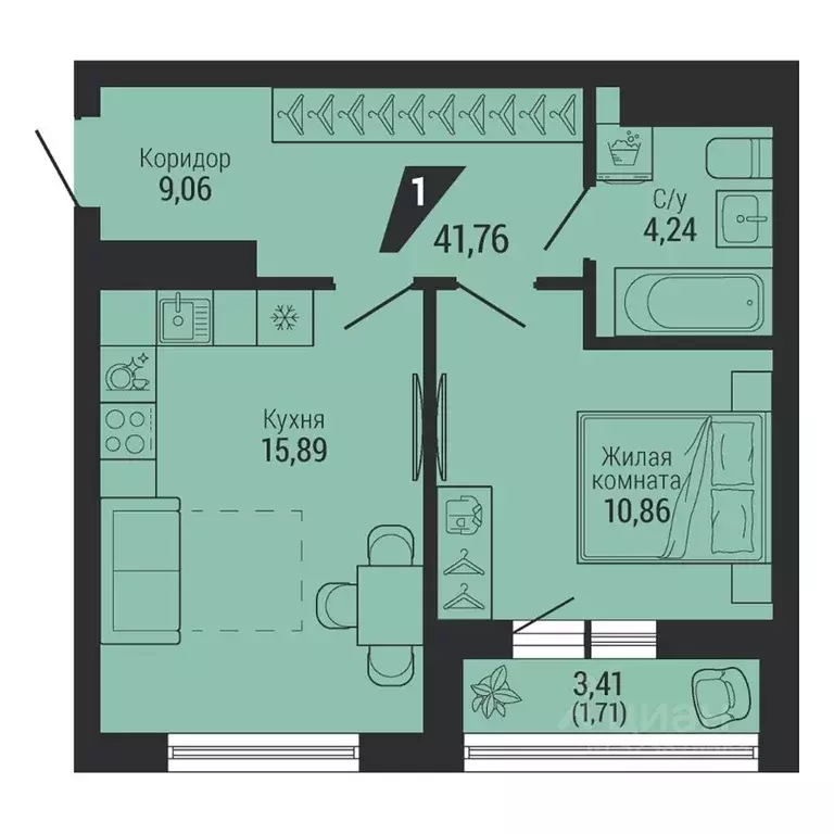 1-к кв. Свердловская область, Екатеринбург пер. Ученический, 4 (42.1 ... - Фото 1