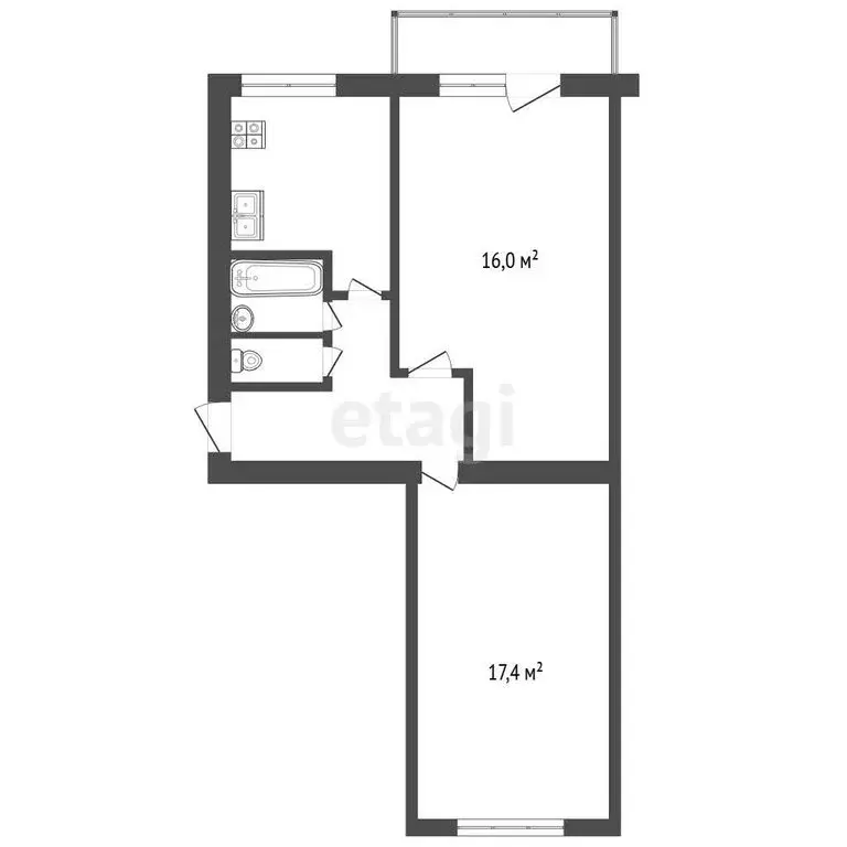 2-комнатная квартира: Кыштым, улица Интернационала, 91 (48 м) - Фото 1