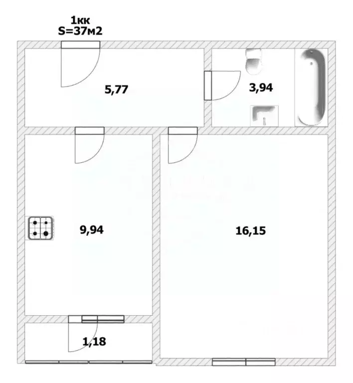 1-к кв. Калининградская область, Калининград ул. Баженова, 13В (37.0 ... - Фото 2