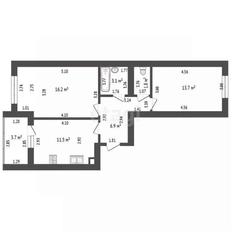 2-к кв. Башкортостан, Стерлитамак просп. Октября, 56 (53.2 м) - Фото 1