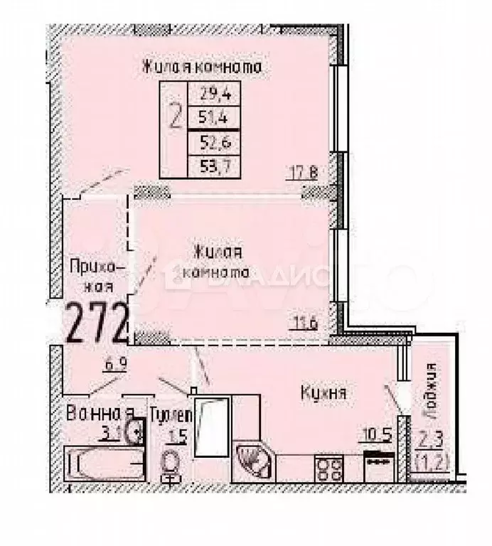 2-к. квартира, 51,4 м, 13/23 эт. - Фото 0