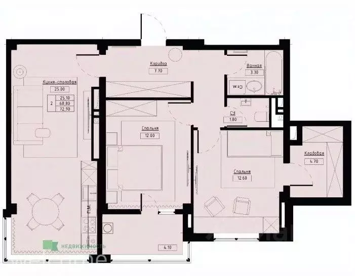 2-к кв. Ставропольский край, Ставрополь Полевая ул., 178стр1 (72.9 м) - Фото 1