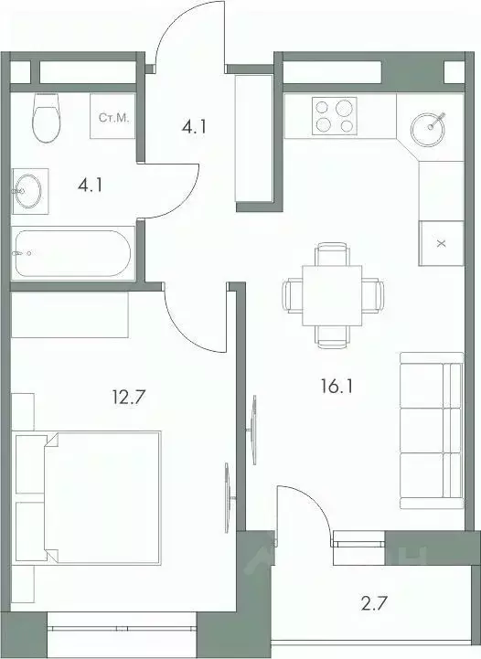 1-к кв. Ханты-Мансийский АО, Ханты-Мансийск Красноармейская ул., 45 ... - Фото 0