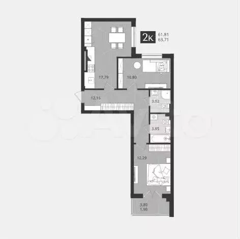 2-к. квартира, 63,7 м, 2/4 эт. - Фото 1