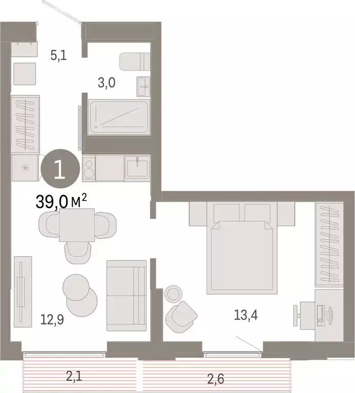 1-комнатная квартира: Екатеринбург, улица Гастелло, 19А (39.02 м) - Фото 1