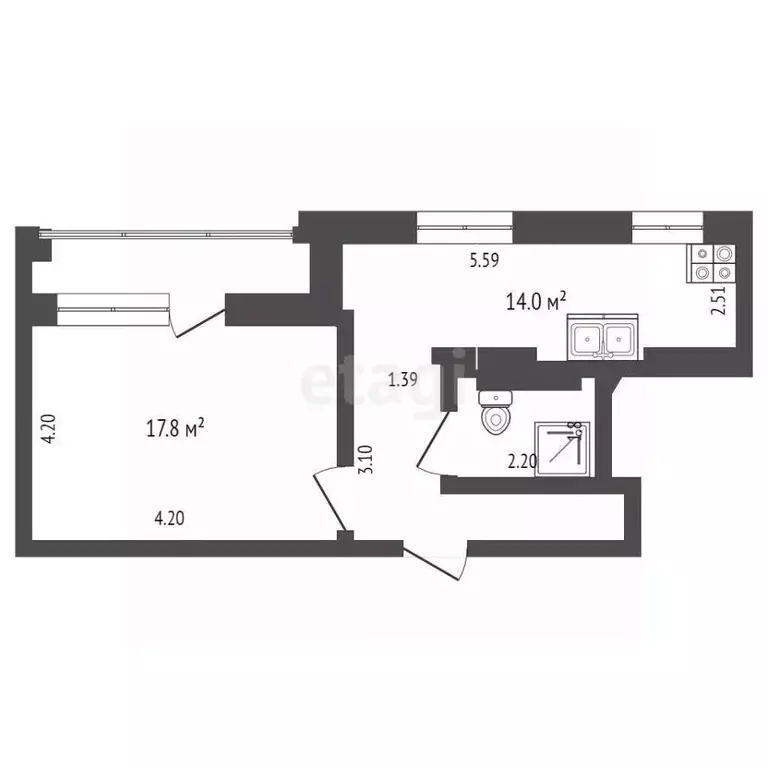 1-к кв. Омская область, Омск ул. 21-я Амурская, 25 (39.5 м) - Фото 1