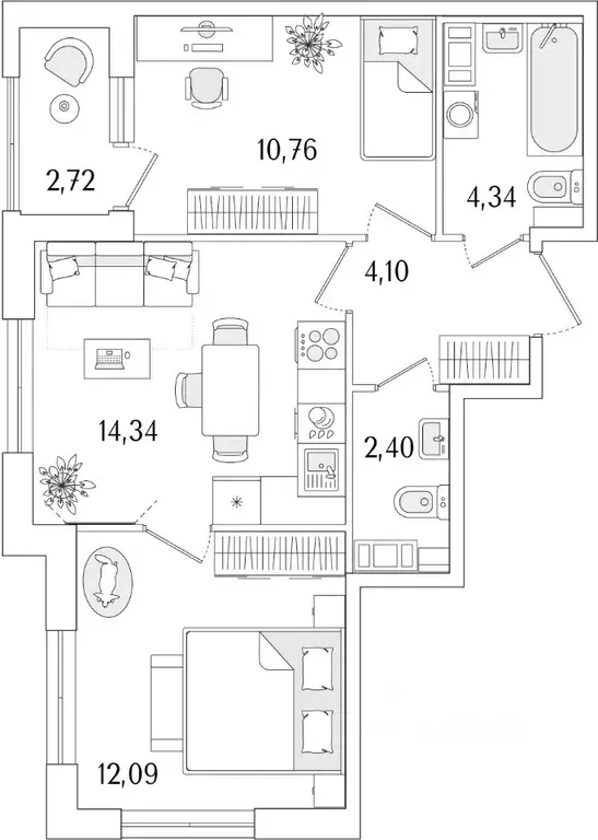 2-к кв. Санкт-Петербург ул. Фучика, 12к2Г1 (49.39 м) - Фото 0