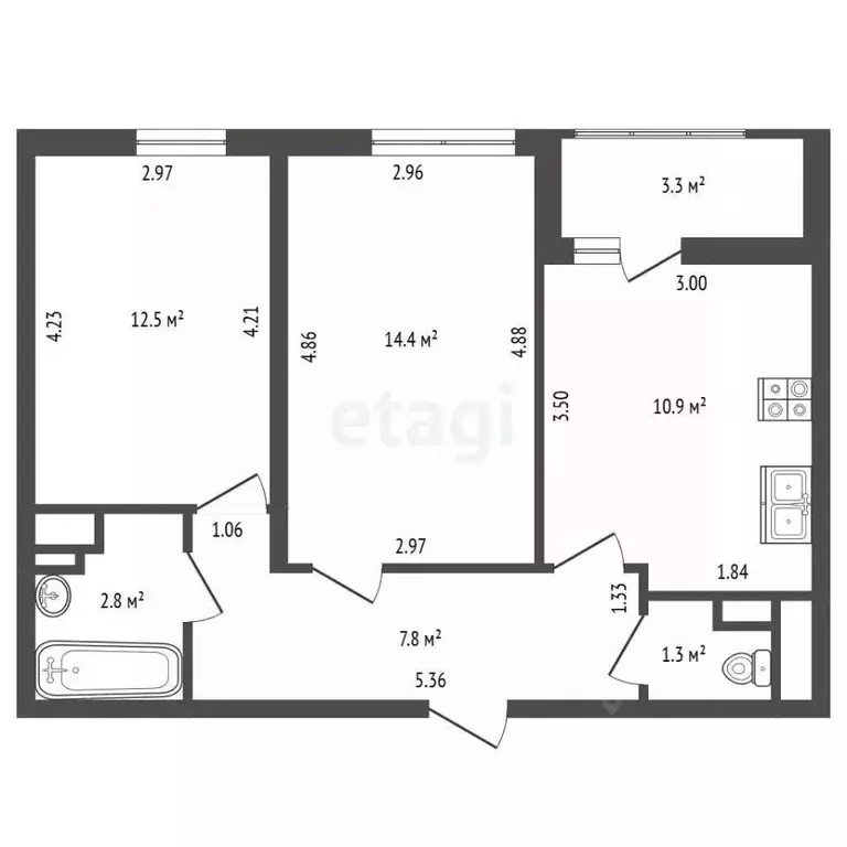 2-к кв. Санкт-Петербург Кузнецовская ул., 58к1 (49.7 м) - Фото 2