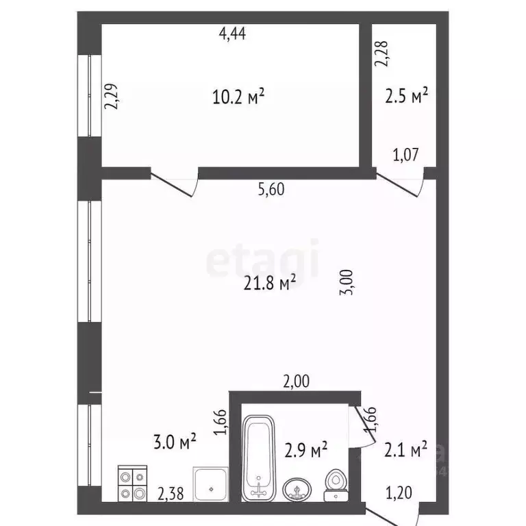 2-к кв. Кемеровская область, Юрга Строительная ул., 33 (43.4 м) - Фото 0