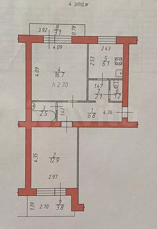 2-к. квартира, 48,3 м, 4/5 эт. - Фото 0