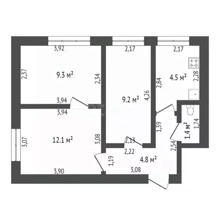 3-к кв. Башкортостан, Стерлитамак ул. Нагуманова, 56Б (54.6 м) - Фото 1