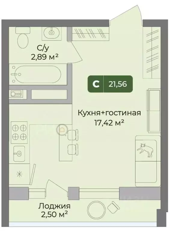 Студия Краснодарский край, Краснодар ул. Им. Сорока А.М., 5 (22.0 м) - Фото 0