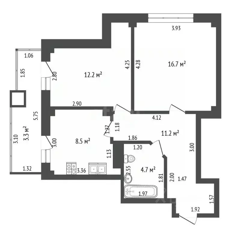 2-к кв. Ростовская область, Батайск Октябрьская ул., 149В (53.3 м) - Фото 2