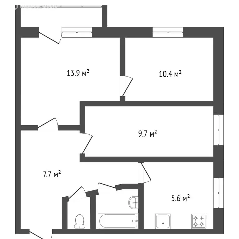 3-комнатная квартира: Ялуторовск, улица Новикова, 28 (50.1 м) - Фото 1
