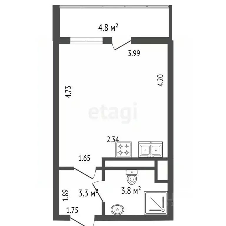 Студия Санкт-Петербург ул. Верхне-Каменская, 11к1 (24.7 м) - Фото 2
