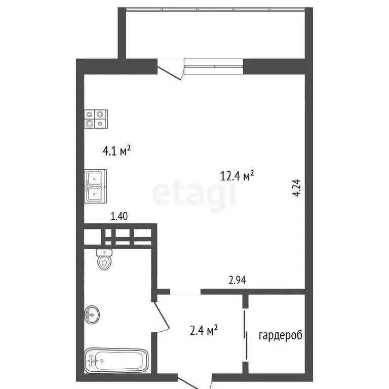 Квартира-студия: Челябинск, Шагольская улица 1-й квартал, 4А (23.9 м) - Фото 1
