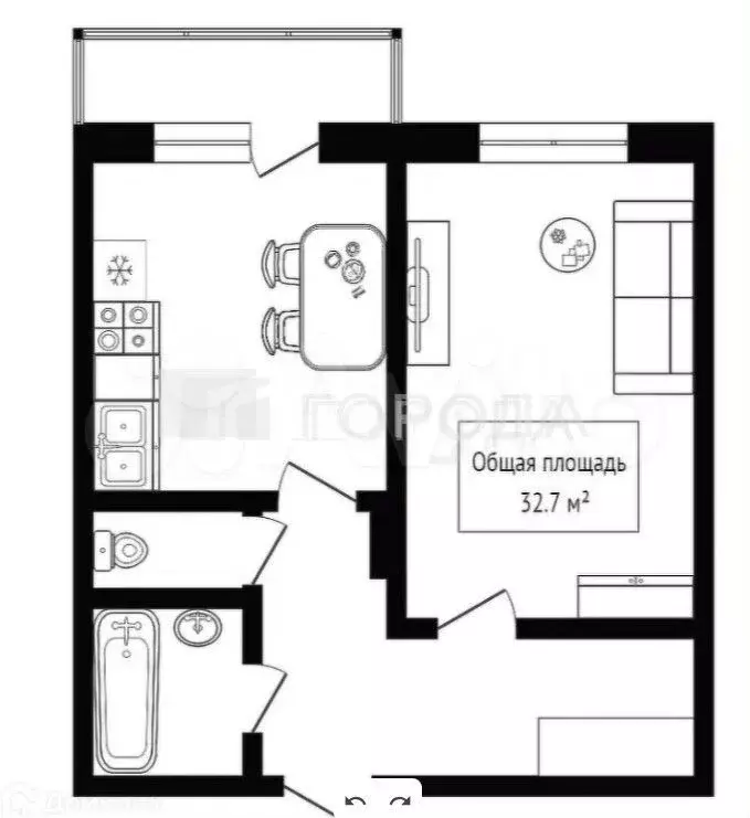 1-к. квартира, 32 м, 7/9 эт. - Фото 1