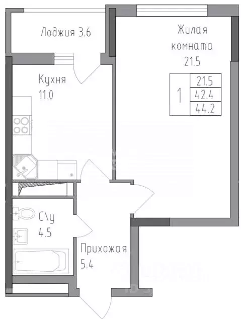 1-к кв. Липецкая область, Липецк ул. Тельмана, 120 (44.2 м) - Фото 1