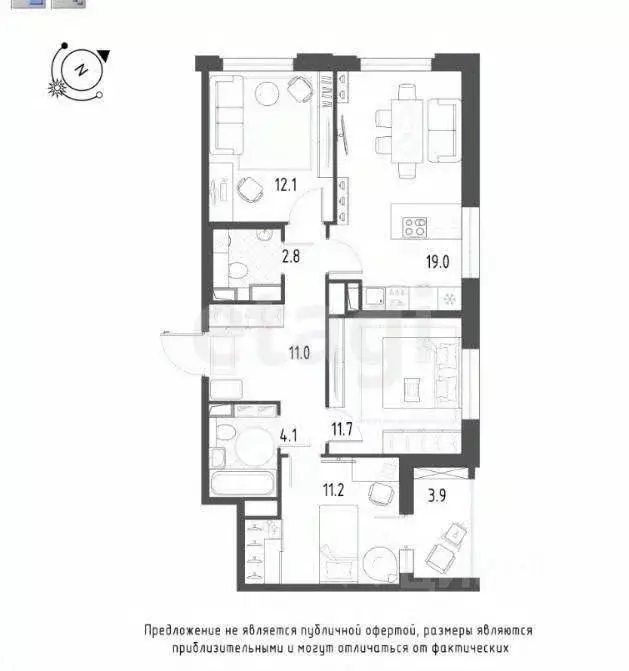 3-к кв. Омская область, Омск Волгоградская ул., 51/1 (71.9 м) - Фото 2