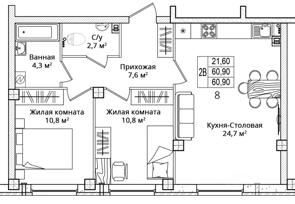 2-к кв. Псковская область, Псковский район, Завеличенская волость, д. ... - Фото 1