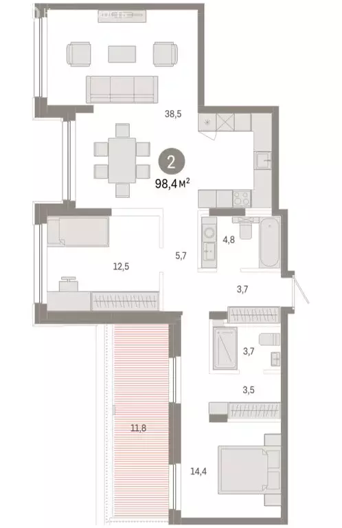 2-комнатная квартира: Новосибирск, Большевистская улица, с48 (98.44 м) - Фото 1