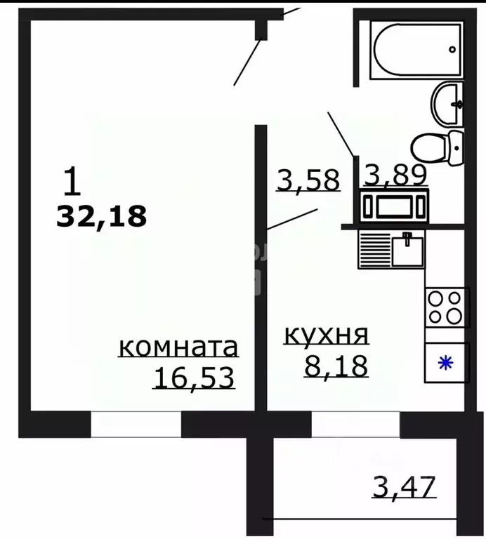 1-к кв. Челябинская область, Челябинск ул. Маршала Чуйкова, 28 (32.18 ... - Фото 1