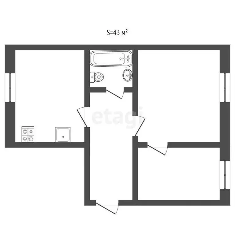 2-комнатная квартира: Беркут, Первомайская улица, 34 (43 м) - Фото 0