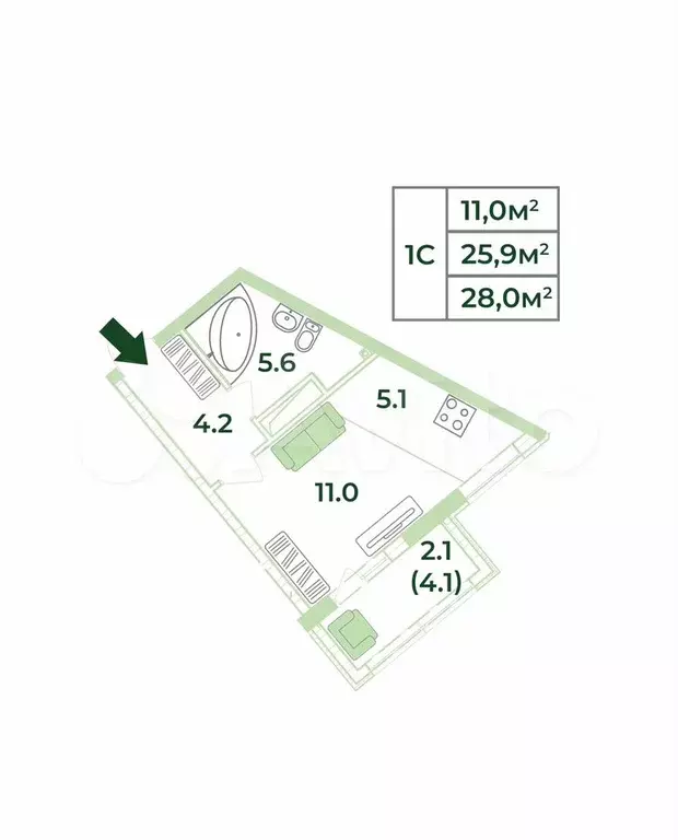 Квартира-студия, 28 м, 6/18 эт. - Фото 0