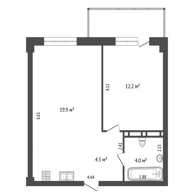 Квартира, 2 комнаты, 40.6 м - Фото 0