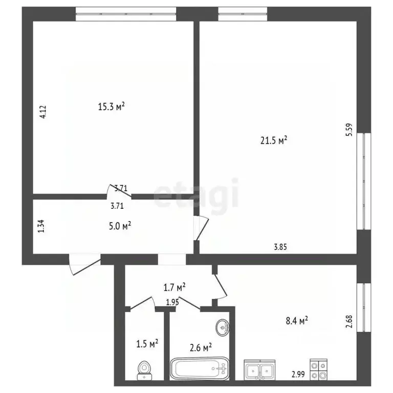 2-к кв. Самарская область, Самара Днепровский проезд, 1 (56.0 м) - Фото 2