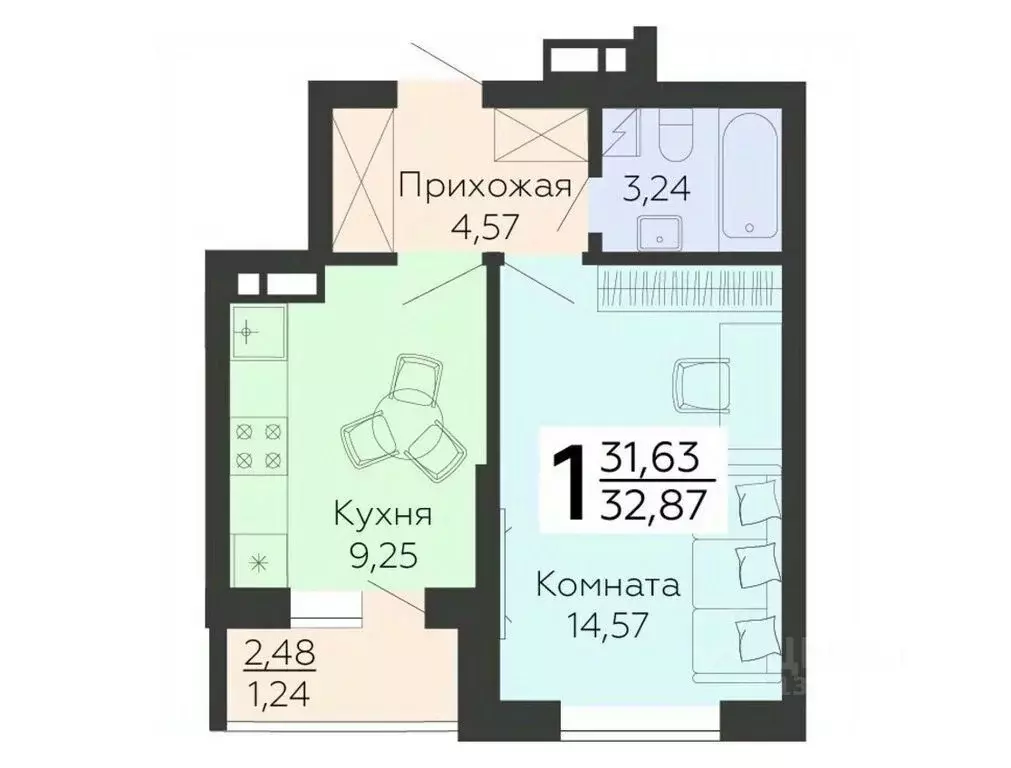 1-к кв. Воронежская область, Воронеж ул. 45-й Стрелковой Дивизии, 115 ... - Фото 0