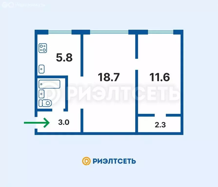2-комнатная квартира: Мурманск, улица Юрия Гагарина, 20 (44.9 м) - Фото 1