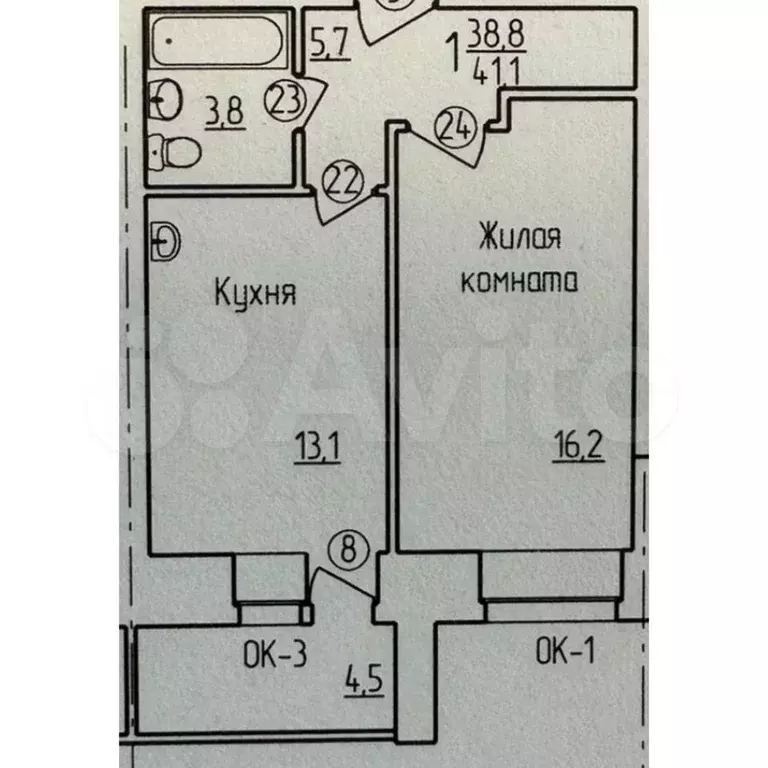 1-к. квартира, 41,1 м, 5/10 эт. - Фото 1