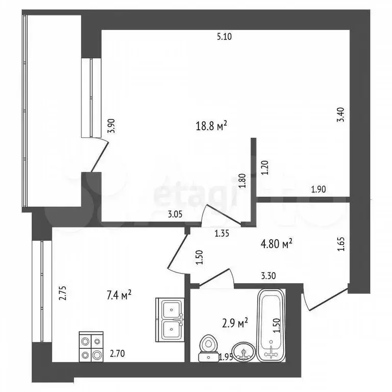 1-к. квартира, 33,9 м, 2/3 эт. - Фото 0