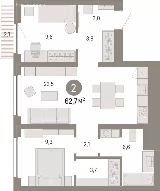 2-комнатная квартира: Новосибирск, Заельцовский район (62.7 м) - Фото 1