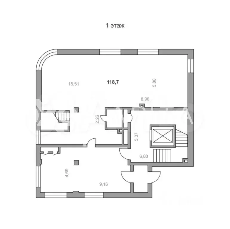 1-к. квартира, 877 м, 1/5 эт. - Фото 1