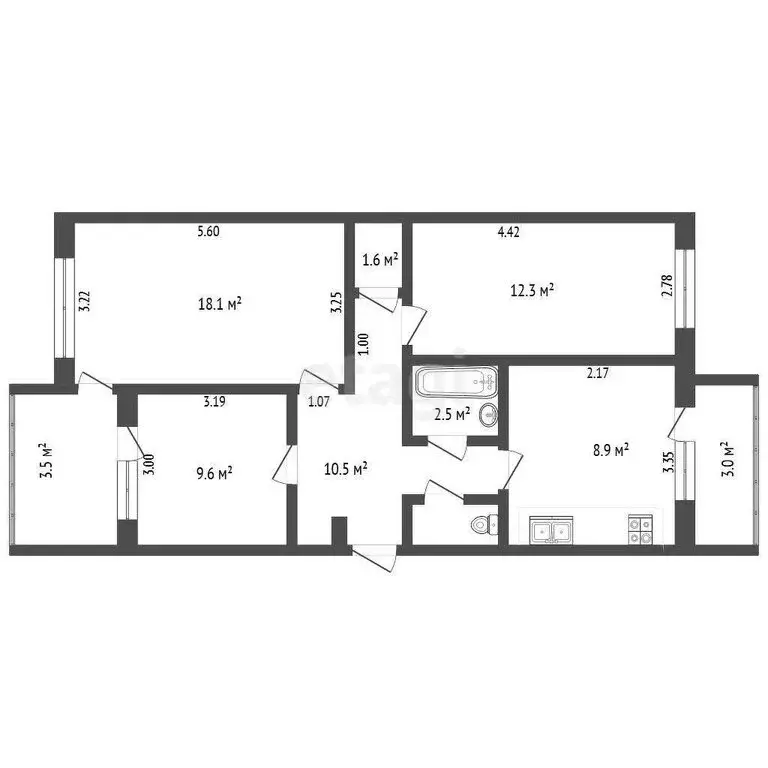 3-комнатная квартира: Евпатория, Эскадронная улица, 11 (64.7 м) - Фото 1