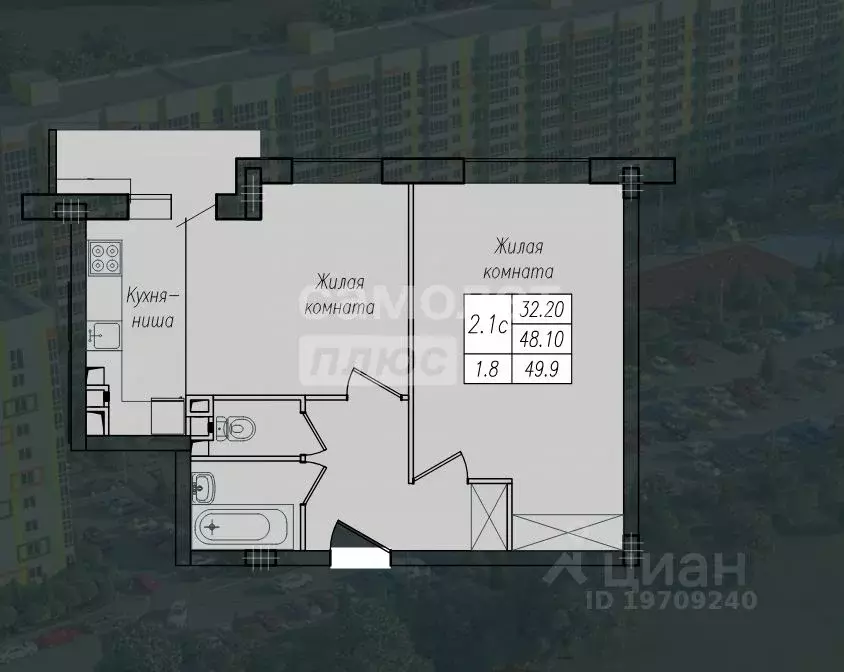 2-к кв. Курская область, Курск ул. Энгельса, 158к1 (53.1 м) - Фото 1