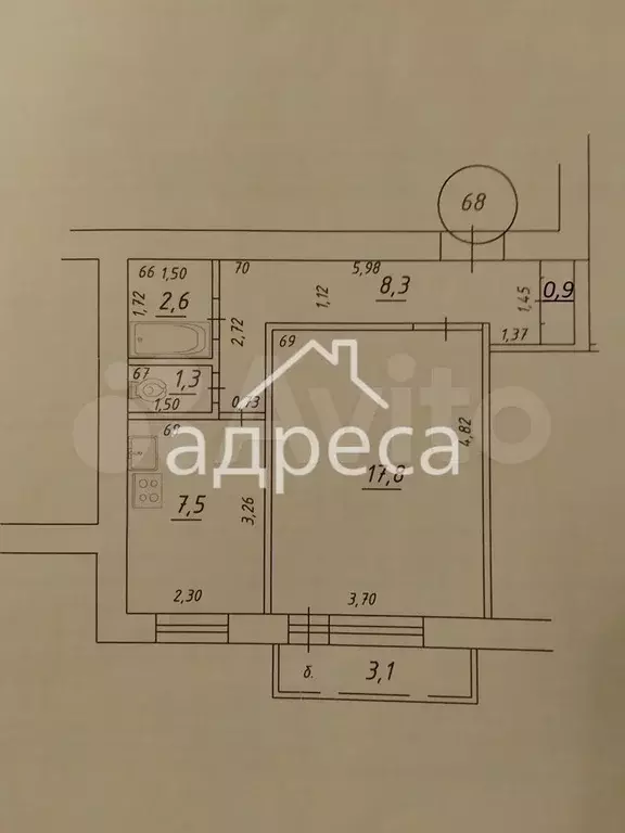 1-к. квартира, 39 м, 5/9 эт. - Фото 0