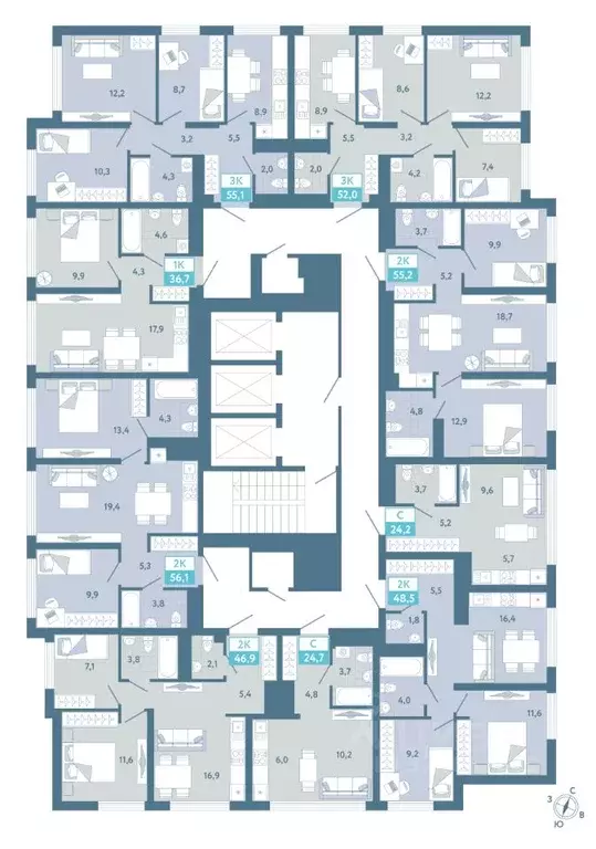 Студия Тюменская область, Тюмень Айрис жилой комплекс (24.7 м) - Фото 2