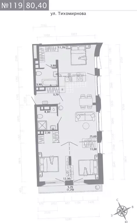 3-к кв. Татарстан, Казань ул. Калинина, 1Б (80.4 м) - Фото 0