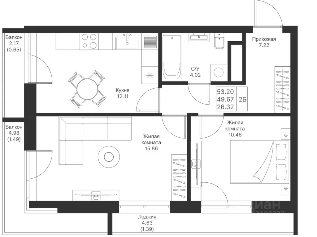 2-к кв. Татарстан, Казань Мой Ритм жилой комплекс, ПК14 (53.2 м) - Фото 1
