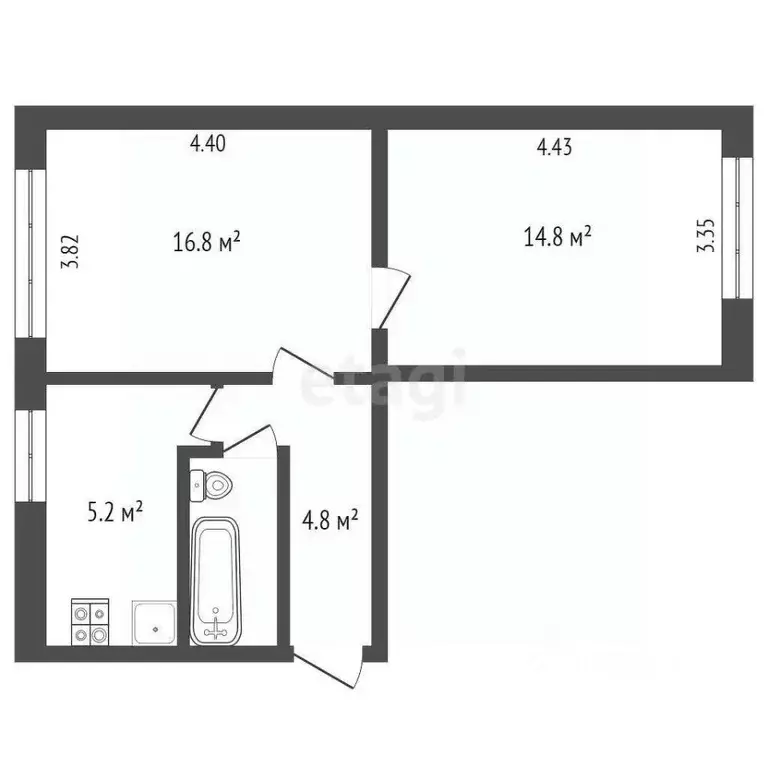 2-к кв. Вологодская область, д. Семенково-2 13 (45.0 м) - Фото 1