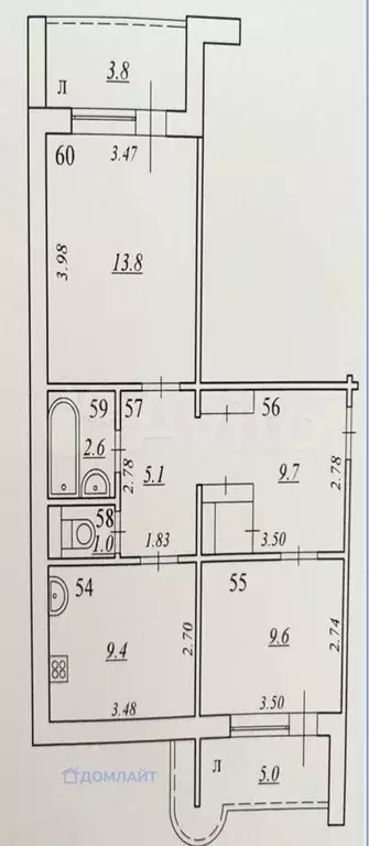 2-к. квартира, 58 м, 1/12 эт. - Фото 0